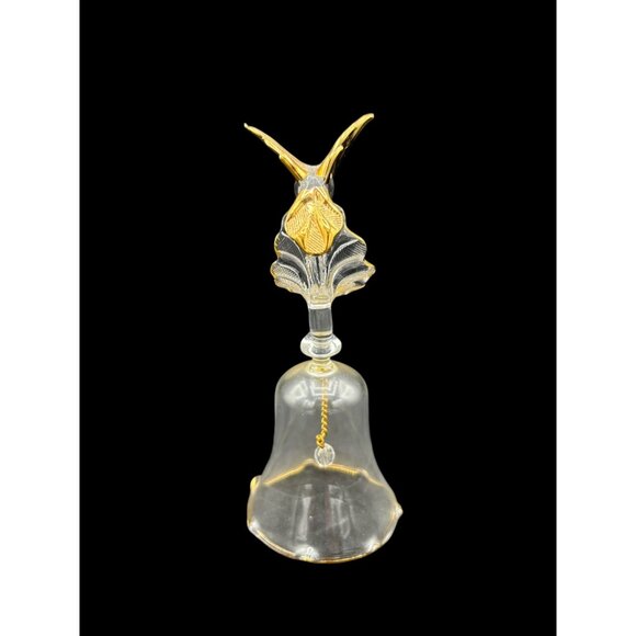 Handcrafted Art Glass Bell With Gold Accents & Hummingbird Design Vintage - Picture 3 of 8